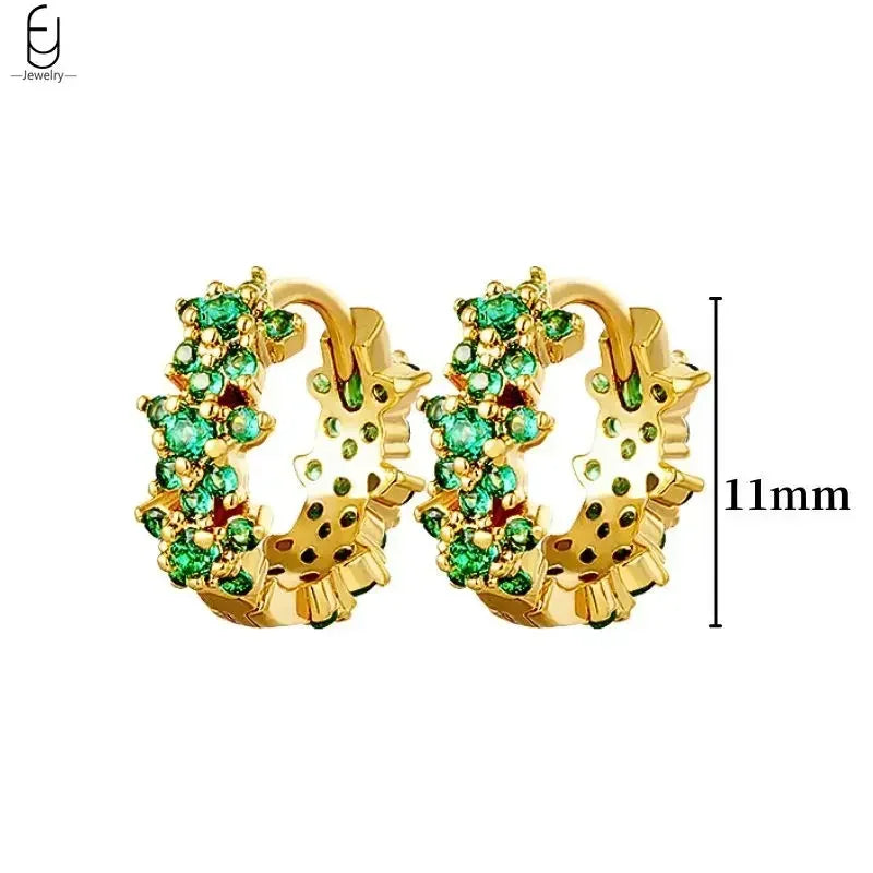 925 Sterling Silver Needle Green Zircon Gold Earrings Heart Hoop Earrings for Women Delicate Stud Earrings Luxury Jewelry Gifts