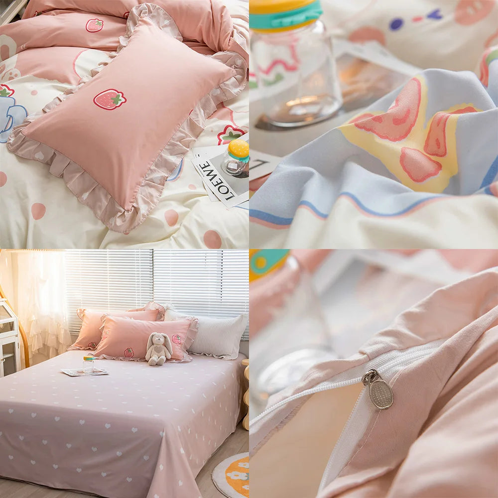 YanYangTian Lace bedding 4-piece set Bed sheet quilt cover pillowcase linen for family kids bedroom living room bedding set 4pcs