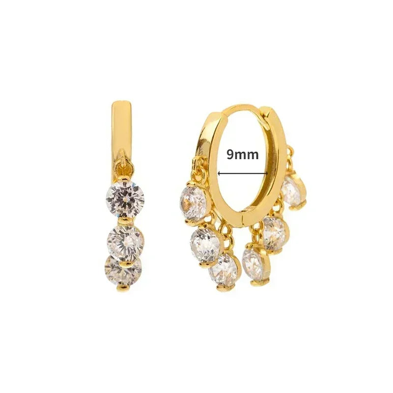 Women's 925 Sterling Silver Ear Needle Crystal Zircon Water Droplets Stud Hoop Gold Huggie Earrings Premium Luxury Party Jewelry