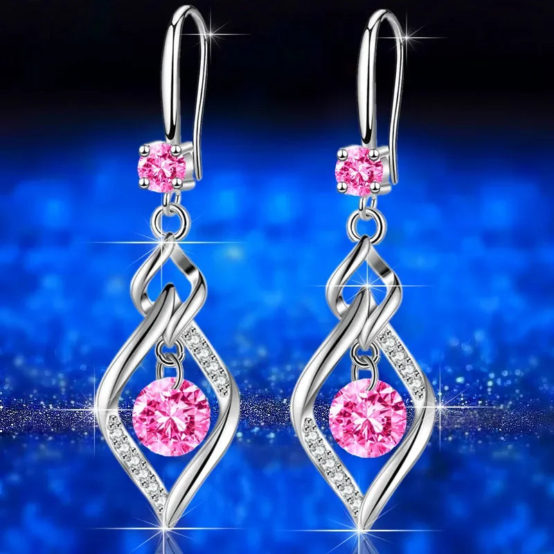 925 Sterling Silver New Woman Fashion Jewelry High Quality Blue Pink White Purple Crystal Zircon Hot Selling Earrings