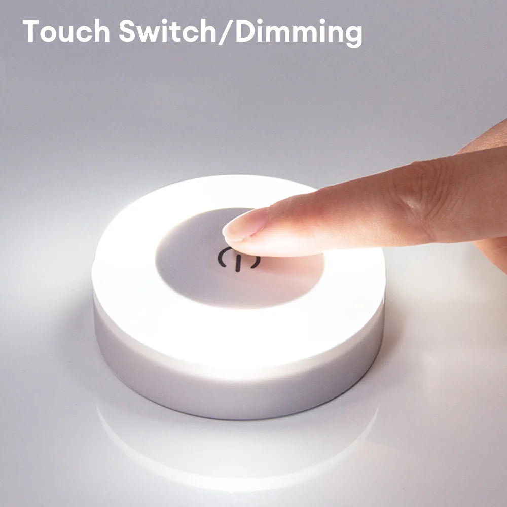 Mini LED Touch Sensor Night Lights USB Rechargeable Kitchen Bedroom Magnetic Base Wall Light Round Portable Dimming Night Lamp