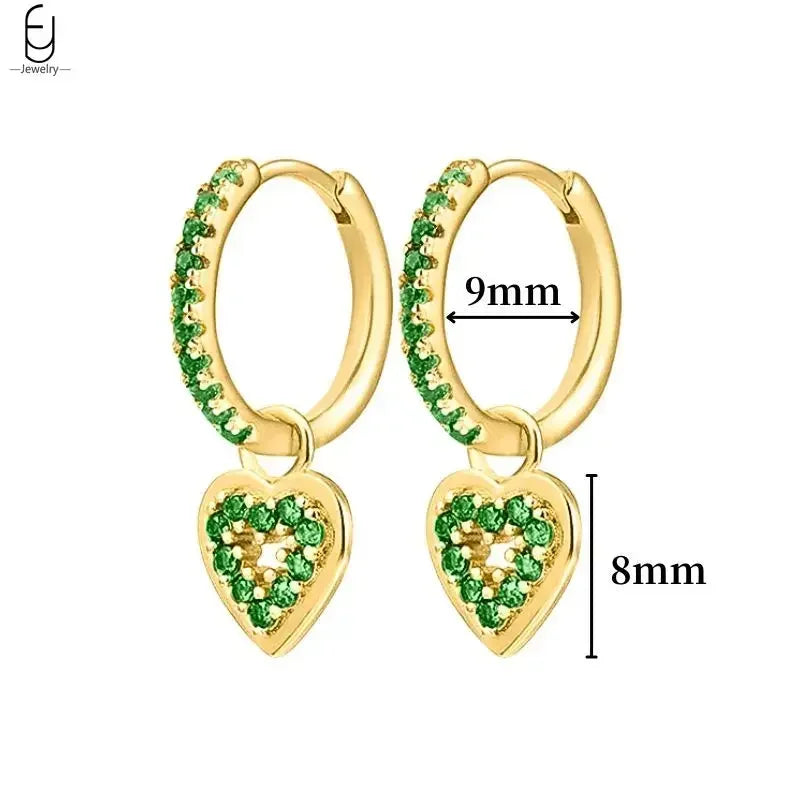 925 Sterling Silver Needle Green Zircon Gold Earrings Heart Hoop Earrings for Women Delicate Stud Earrings Luxury Jewelry Gifts