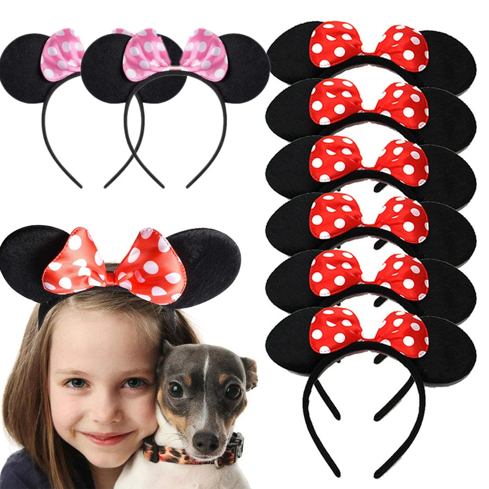 12PCS WholesaleWomen Girl Mouse Ears Headbands Hair Hoop Party Cosplay Bows Hairband Headwear Fashion Hair Accessories