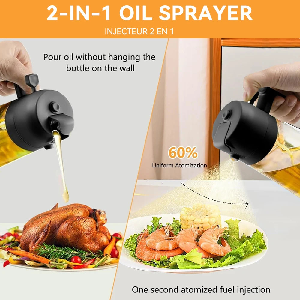 500mL Oil Empty Bottle 2in1 Sprayer & Pourer Plastic Oil Container Kitchen Cooking Oil Dispenser Vaporizer Cruet for Camping BBQ