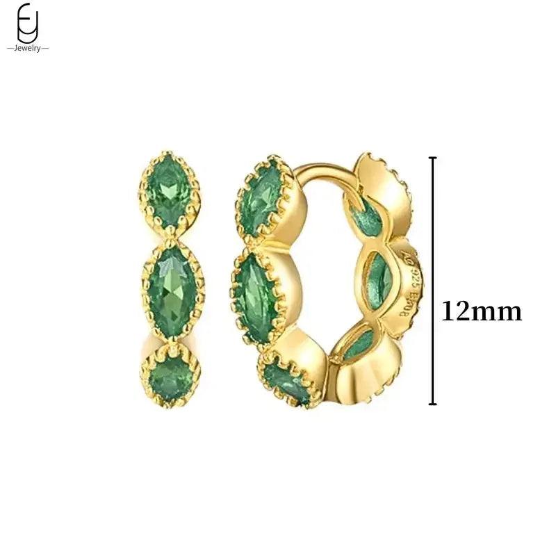 925 Sterling Silver Needle Green Zircon Gold Earrings Heart Hoop Earrings for Women Delicate Stud Earrings Luxury Jewelry Gifts