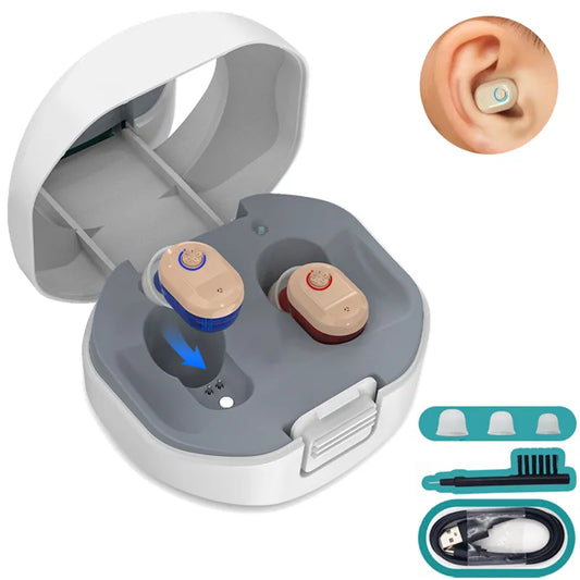 Hearing Aids Rechargeable USB Deaf Help in Ear Invisible New Design a Pair Father Mother Gift