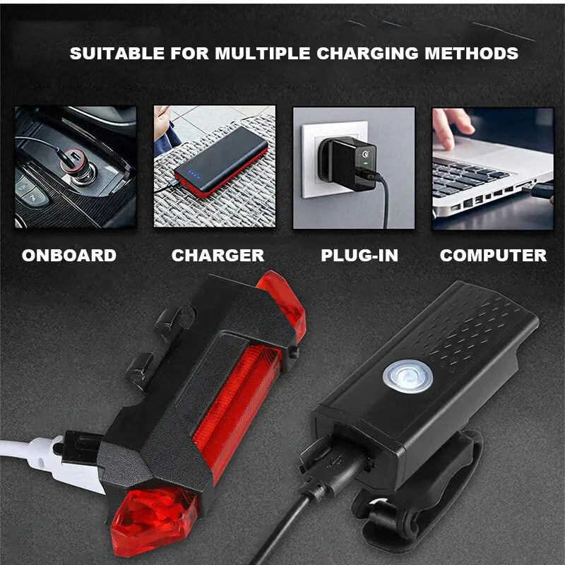 USB Rechargeable Bike Light Set Front Light with Taillight Easy to Install 3 Modes Bicycle Accessories for the Bicycle