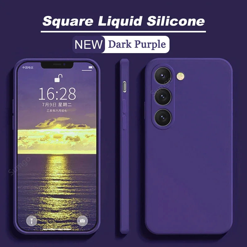 New Square Liquid Silicone Case For Samsung Galaxy S24 S23 S22 S21 S20 Ultra Plus FE A54 A53 A52 A73 5G 4G Shockproof Soft Cover