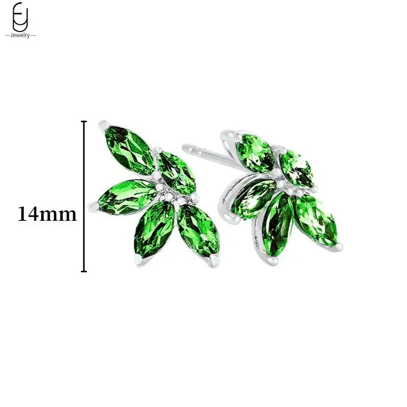 925 Sterling Silver Needle Green Zircon Gold Earrings Heart Hoop Earrings for Women Delicate Stud Earrings Luxury Jewelry Gifts