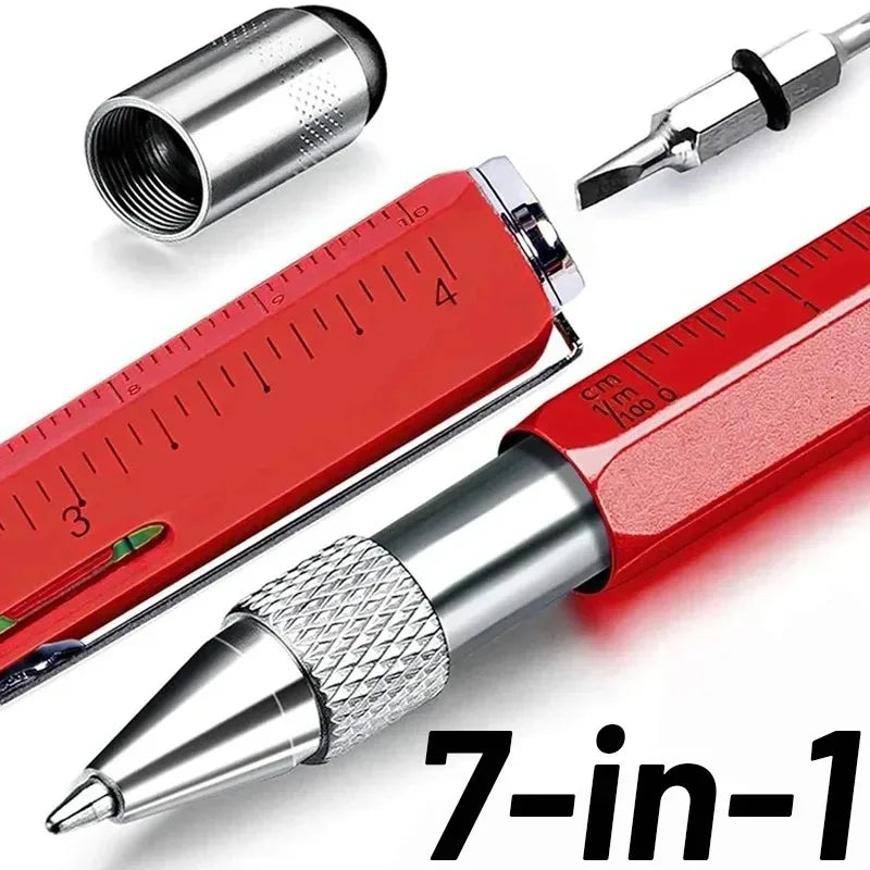 7-in-1 Multifunctional Screen Touch Ballpoint Pen Capacitive Pen with Screwdriver Scale Level Pens Gadgets Construction Tools