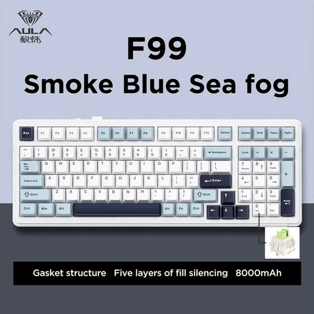 Aula F99 Gaming Mechanical Keyboard Three Mode 2.4g Wireless Bluetooth Wired Hot Swap PBT Gasket RGB For PC Laptop Gamer 99 Keys