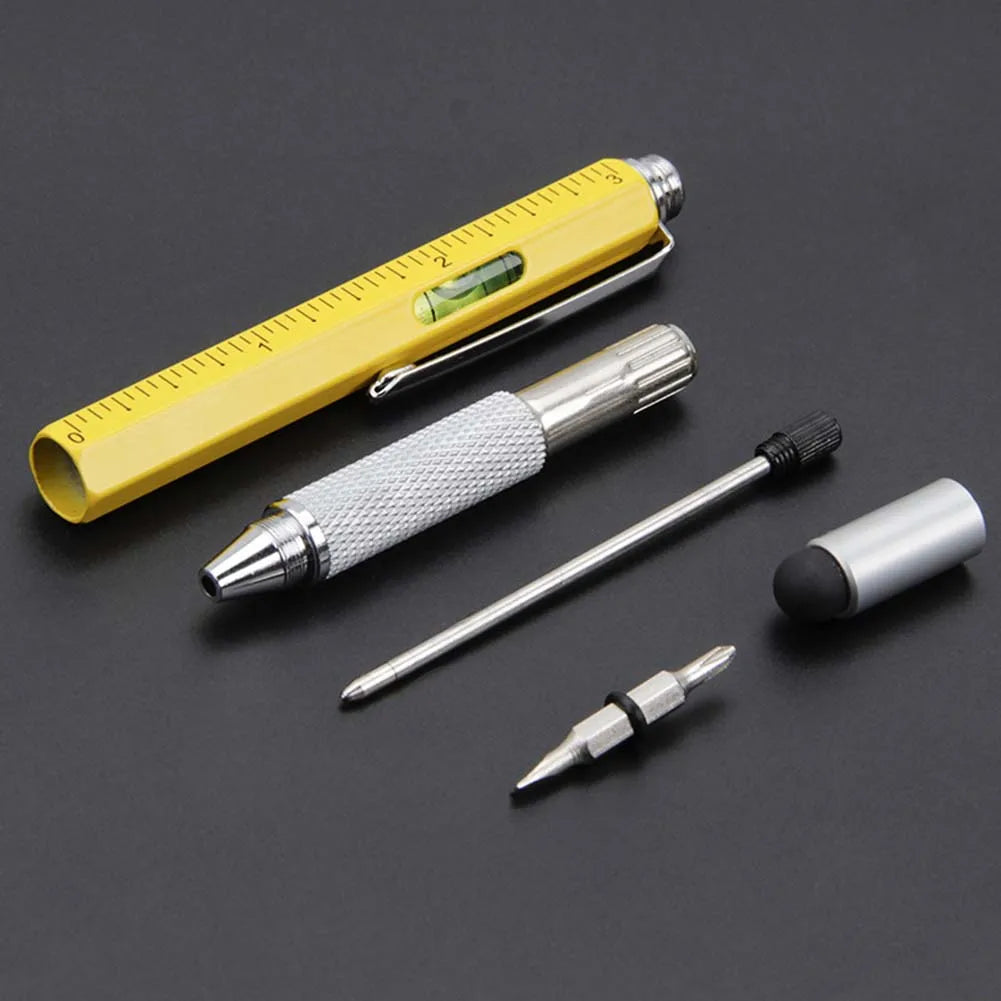 Multi-function Tool Pen Spirit Level Scale Touch Screen 6 In1 Metal Ballpoint Pen Multifunctional Metal Pen Screwdriver