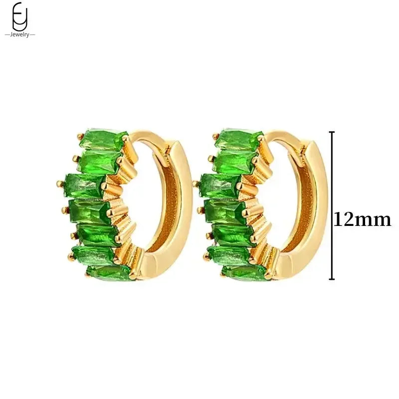 925 Sterling Silver Needle Green Zircon Gold Earrings Heart Hoop Earrings for Women Delicate Stud Earrings Luxury Jewelry Gifts