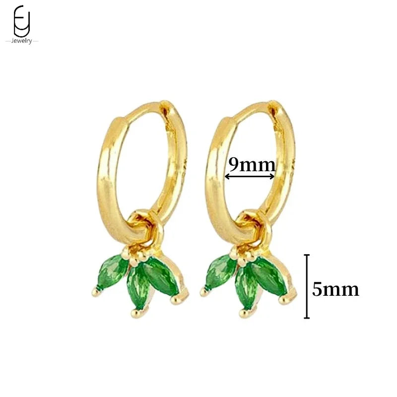 925 Sterling Silver Needle Green Zircon Gold Earrings Heart Hoop Earrings for Women Delicate Stud Earrings Luxury Jewelry Gifts