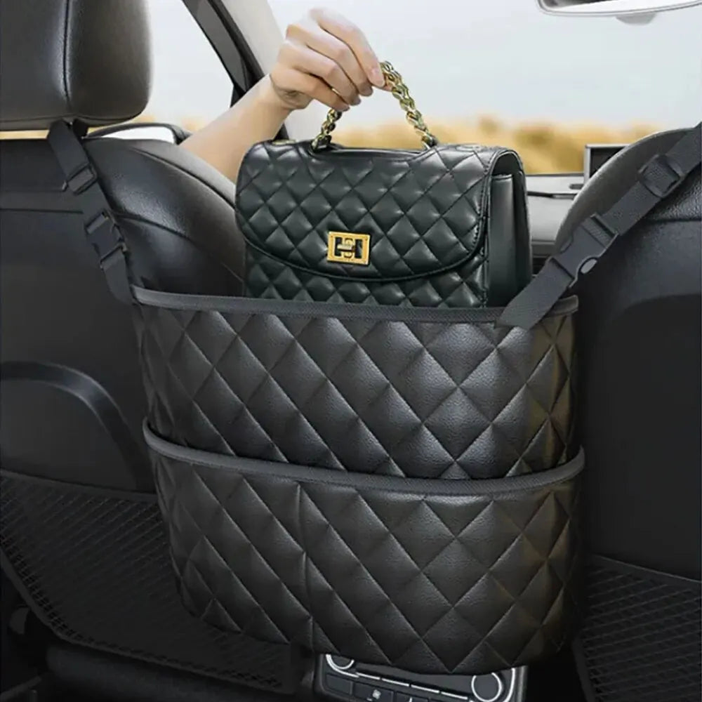 Car Middle Seat Storage Net Large Capacity Leather Bag Seat Back Storage Bag Car Chair Back Supplies Storage Goods Hanging Bag