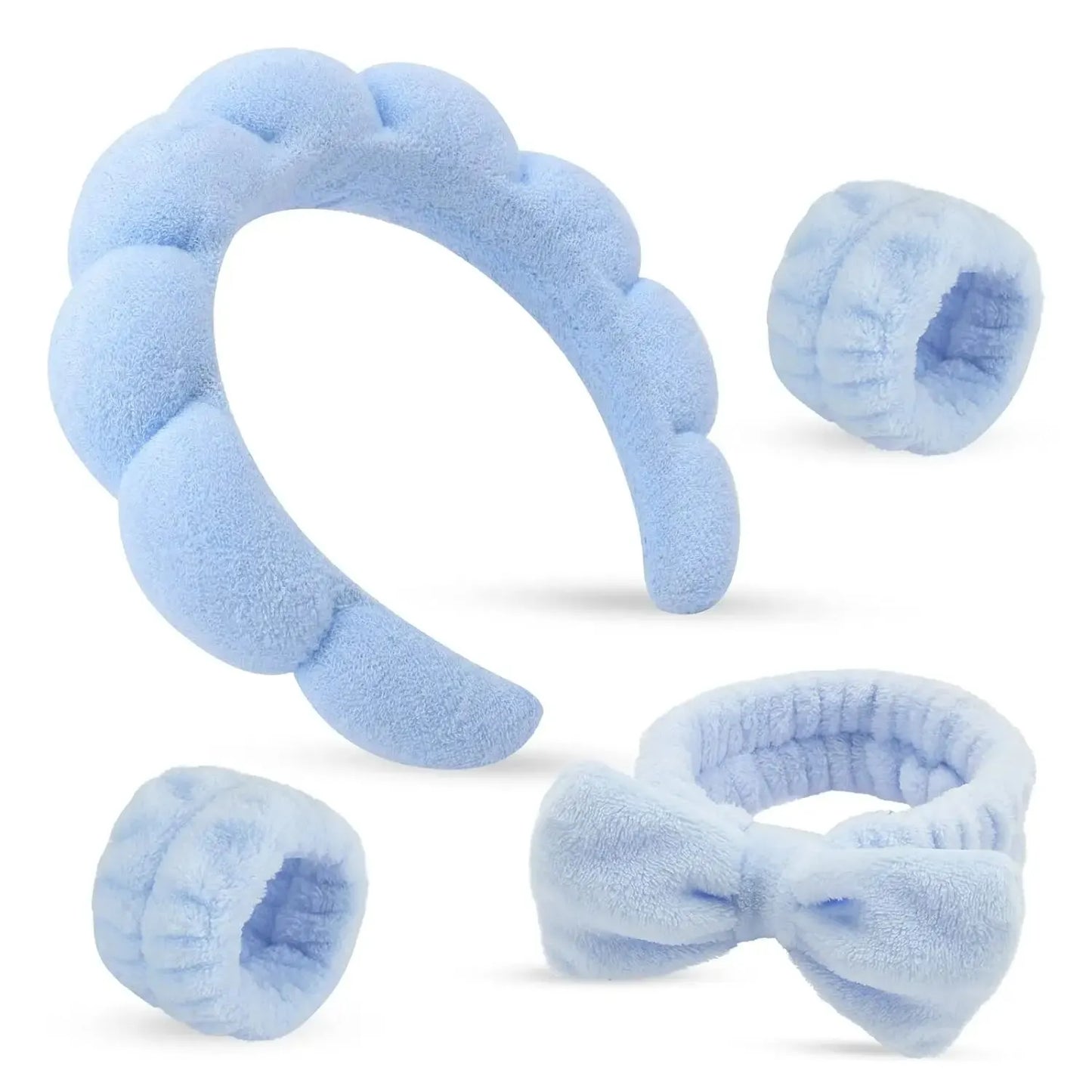 4PCS Wash Face Headbands For Women Puffy Sponge Hair Bands Cuff Waterproof Bands Absorbent Wristbands Women Hair Accessories Set