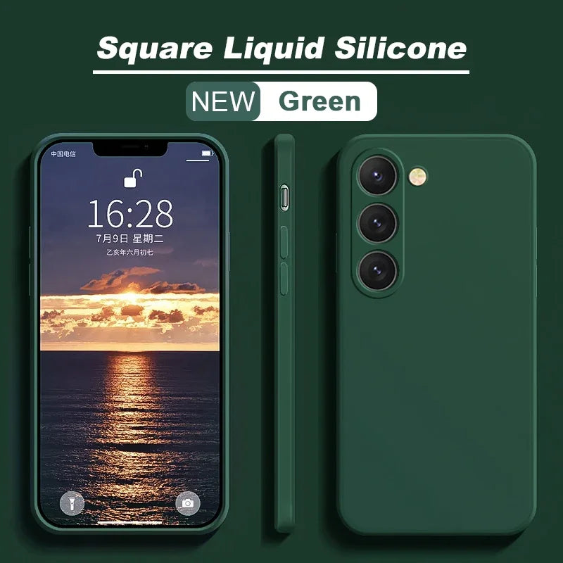 New Square Liquid Silicone Case For Samsung Galaxy S24 S23 S22 S21 S20 Ultra Plus FE A54 A53 A52 A73 5G 4G Shockproof Soft Cover