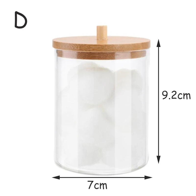 Acrylic Storage Box Bathroom Jar Makeup Organizer Cotton Round Pad Holder Cotton Swab Box Qtip Holder Dispenser with Bamboo Lid