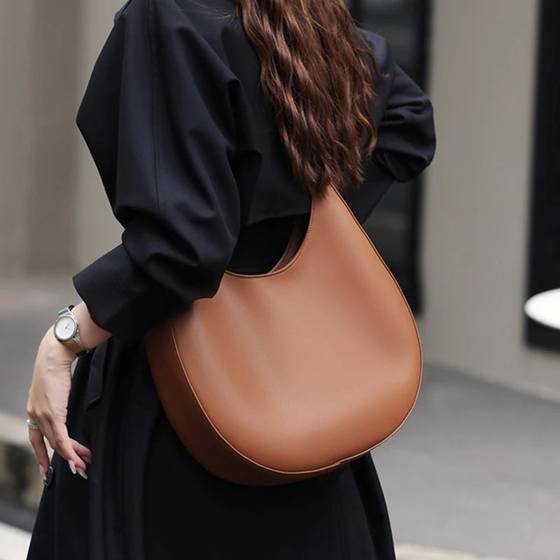 Hifashion Genuine Leather Underarm Shoulder Bags For Women 2024 Trend Designer Half Moon Crossbody Purses Tote Ladies Handbags