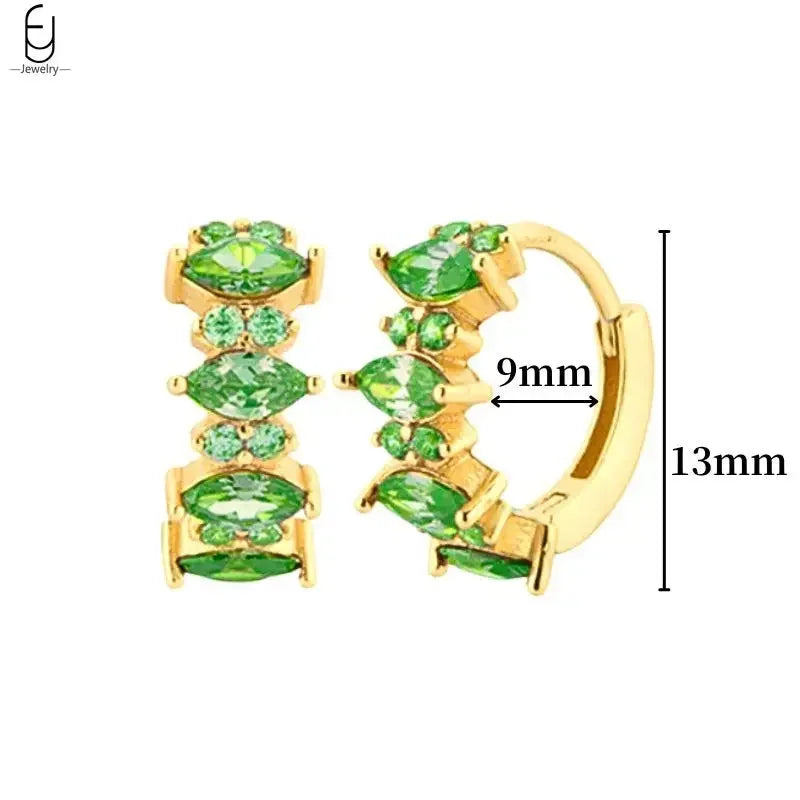 925 Sterling Silver Needle Green Zircon Gold Earrings Heart Hoop Earrings for Women Delicate Stud Earrings Luxury Jewelry Gifts