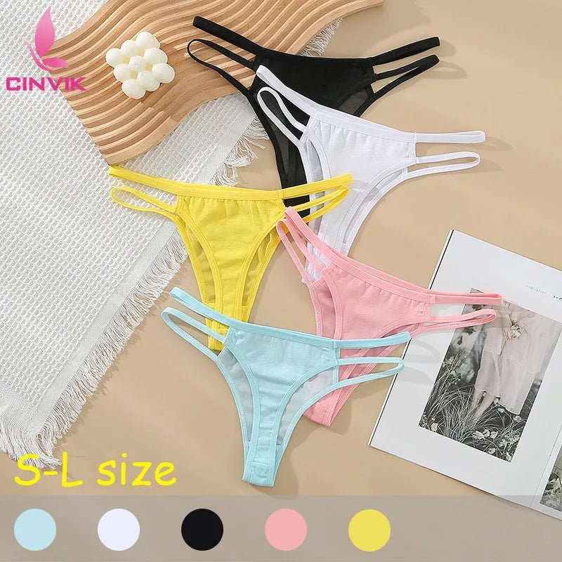 Classic Fashion Thong Bright Solid Color Sexy Women Underwear Low Waisted Breathable Cool Tangas Transparent Slim Fit Lingerie