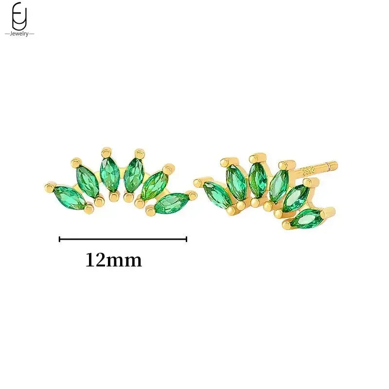 925 Sterling Silver Needle Green Zircon Gold Earrings Heart Hoop Earrings for Women Delicate Stud Earrings Luxury Jewelry Gifts