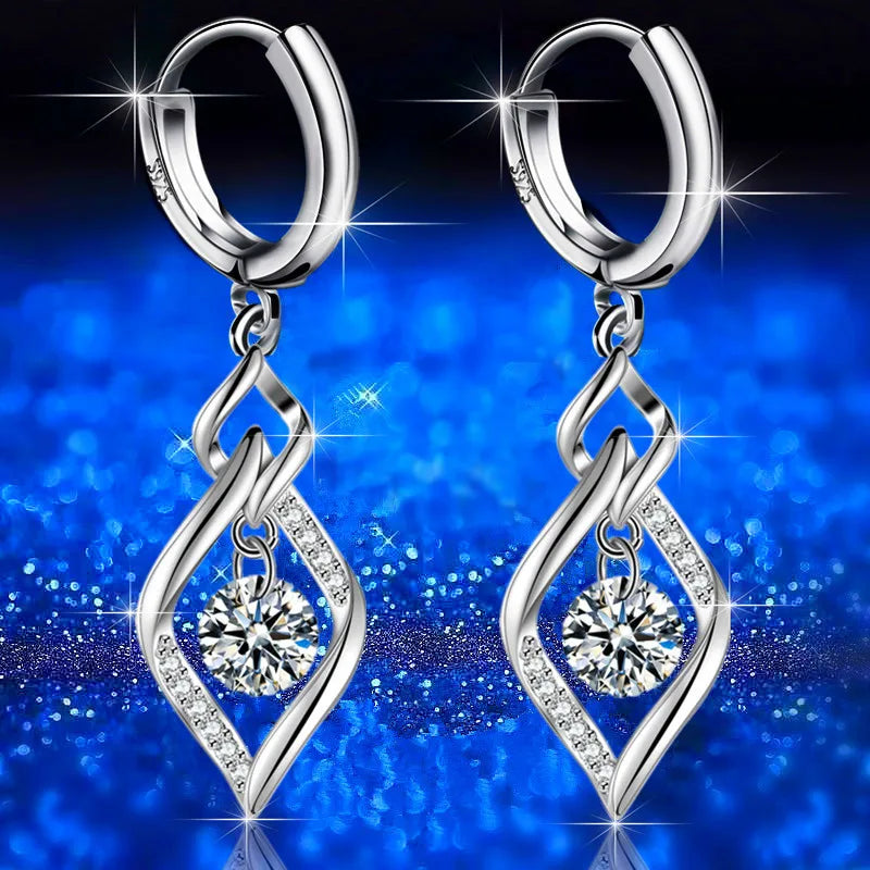 925 Sterling Silver New Woman Fashion Jewelry High Quality Blue Pink White Purple Crystal Zircon Hot Selling Earrings