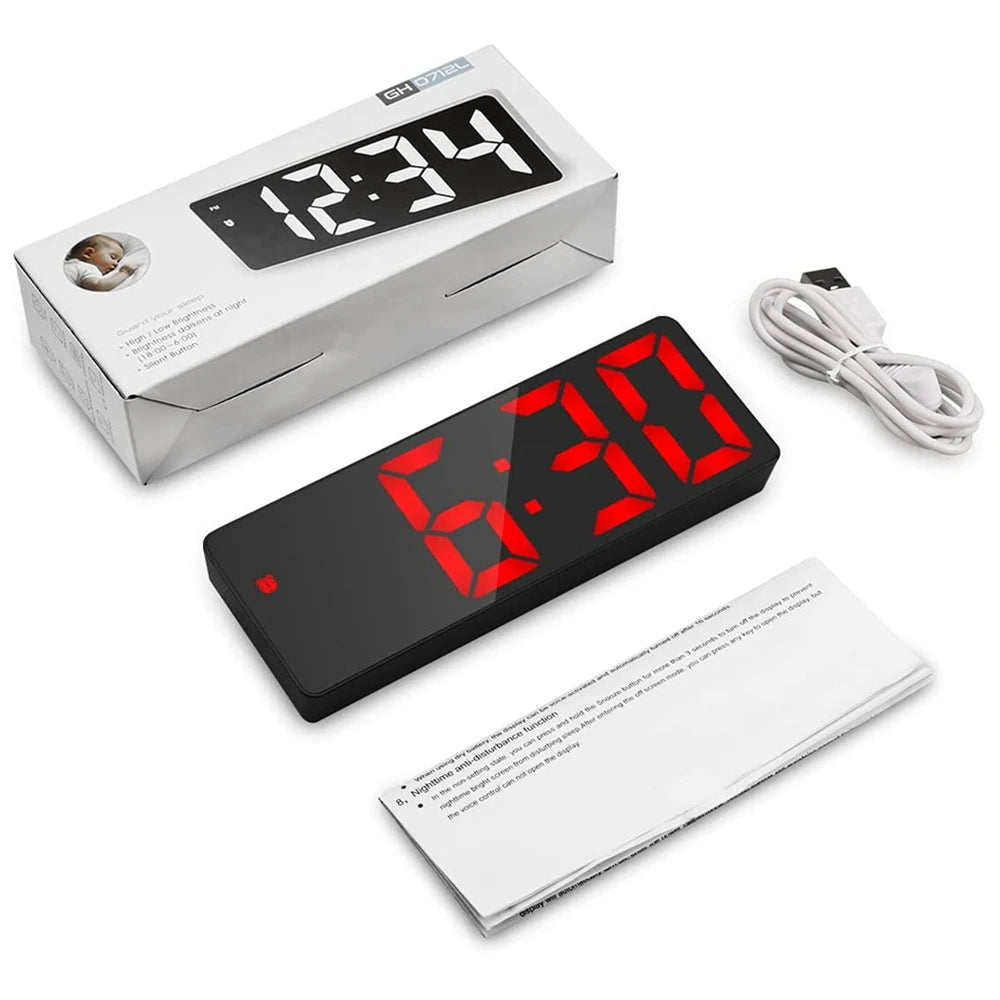 Digital Alarm Clock Large Mirrored LED Display with Snooze Dim Mode Beside Desk Clock for Bedroom Office Electronic Alarm Clock