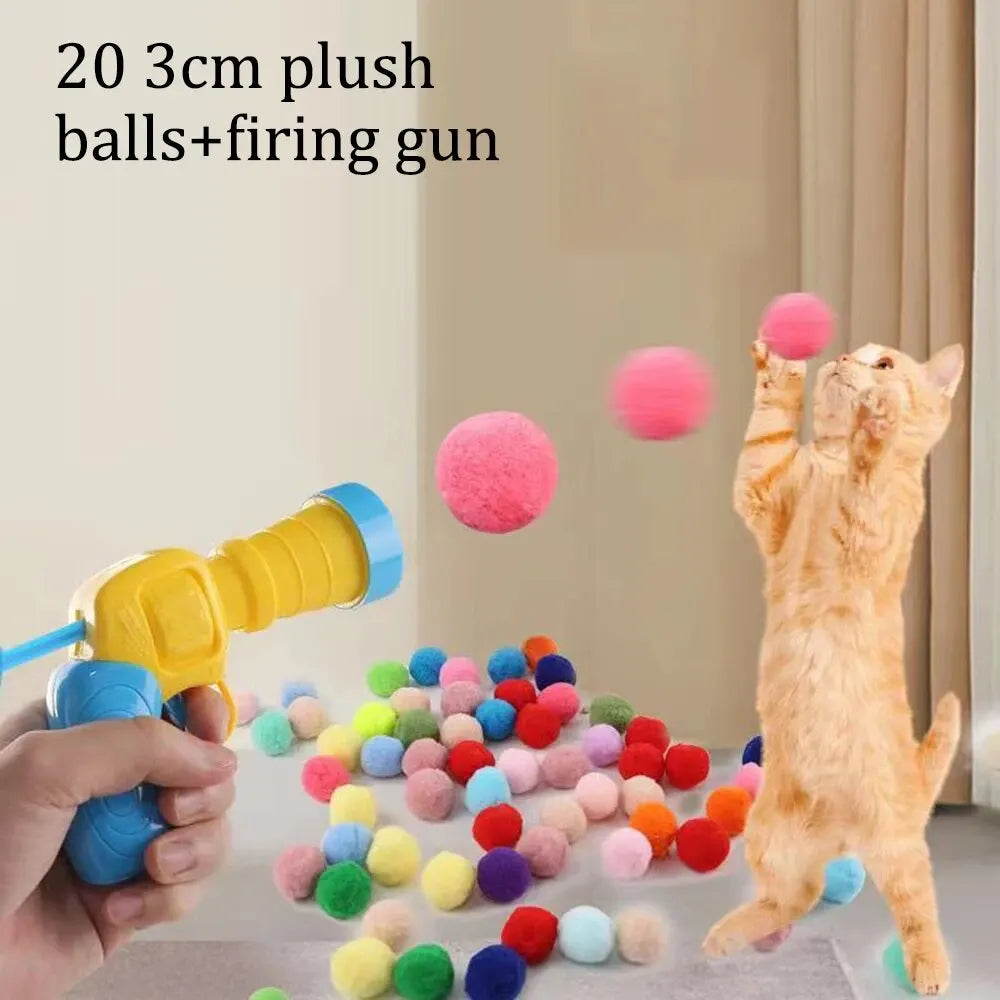 1 Set Cat Toy Interactive High Fun Toy Gun 20PCS Plush Ball Launches Quiet High Bounce Ball To Tease The Cat