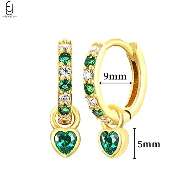 925 Sterling Silver Needle Green Zircon Gold Earrings Heart Hoop Earrings for Women Delicate Stud Earrings Luxury Jewelry Gifts