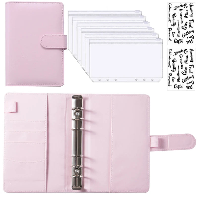 2024 A6 PU Leather Budget Binder Notebook Cash Envelopes System Set,with Binder Pockets for Money Budget Saving Bill Organizer