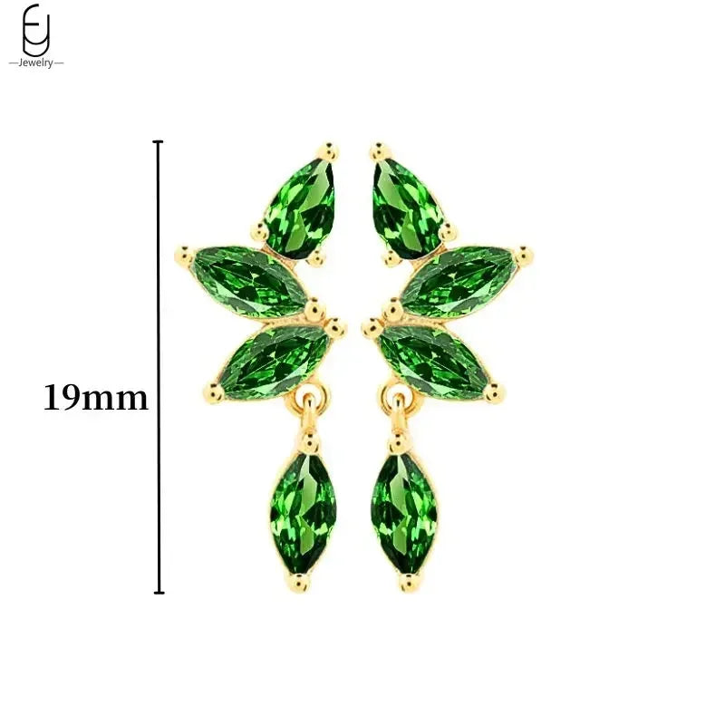 925 Sterling Silver Needle Green Zircon Gold Earrings Heart Hoop Earrings for Women Delicate Stud Earrings Luxury Jewelry Gifts