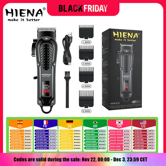 Hiena HYN-212 Electric Hair Clipper UBS Rechargeable Cordless Beard Trimmer Men Powerful Electric Hair Clipper Trimming Tool