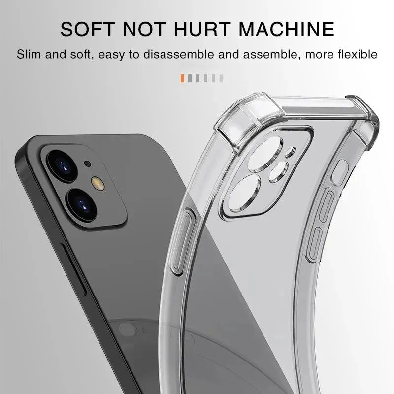 Shockproof Silicone Clear Phone Case For iPhone 11 12 13 14 15 Pro Max Plus Lens Protection For iPhone 13 14 15 Pro Back Cover