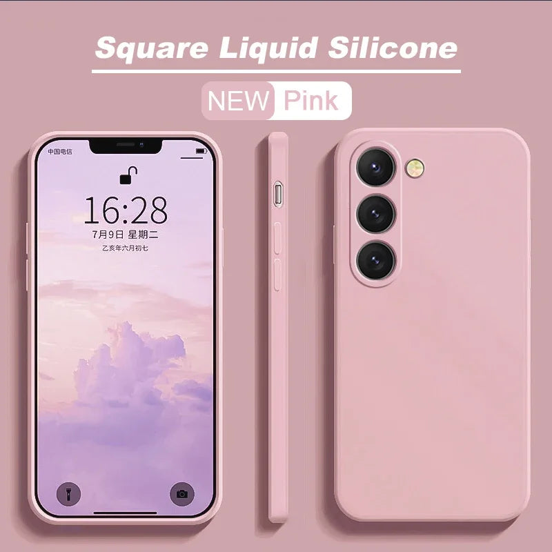 New Square Liquid Silicone Case For Samsung Galaxy S24 S23 S22 S21 S20 Ultra Plus FE A54 A53 A52 A73 5G 4G Shockproof Soft Cover