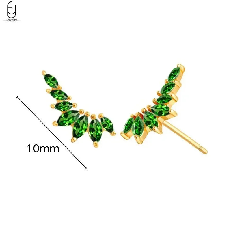 925 Sterling Silver Needle Green Zircon Gold Earrings Heart Hoop Earrings for Women Delicate Stud Earrings Luxury Jewelry Gifts