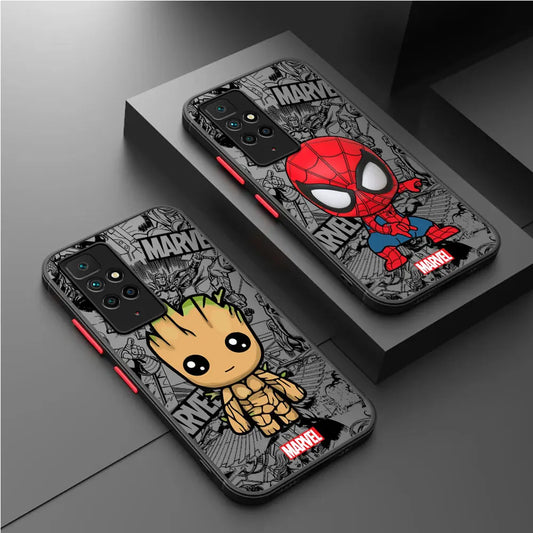 Cartoon Marvel Groot Spiderman Phone Case for Xiaomi Redmi 9A 10C K40 Pro A1 9C 9 10 12C A2 9T Shockproof Cover