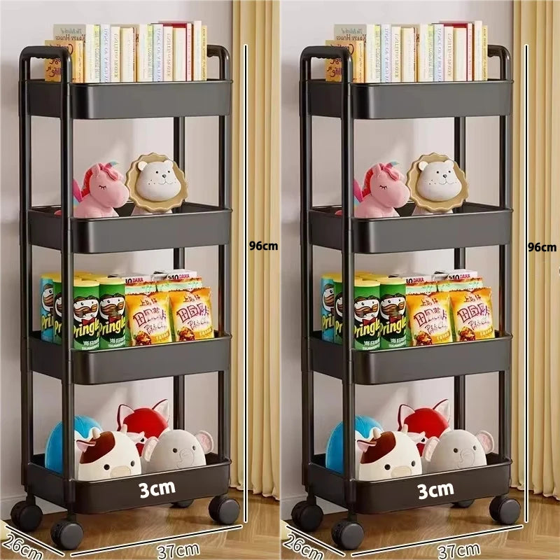 Bookshelf Storage Trolley Mobile Kitchen Organizer Cart With Wheels Multi-Layer Bathroom Shelves Household Snacks Storage Rack