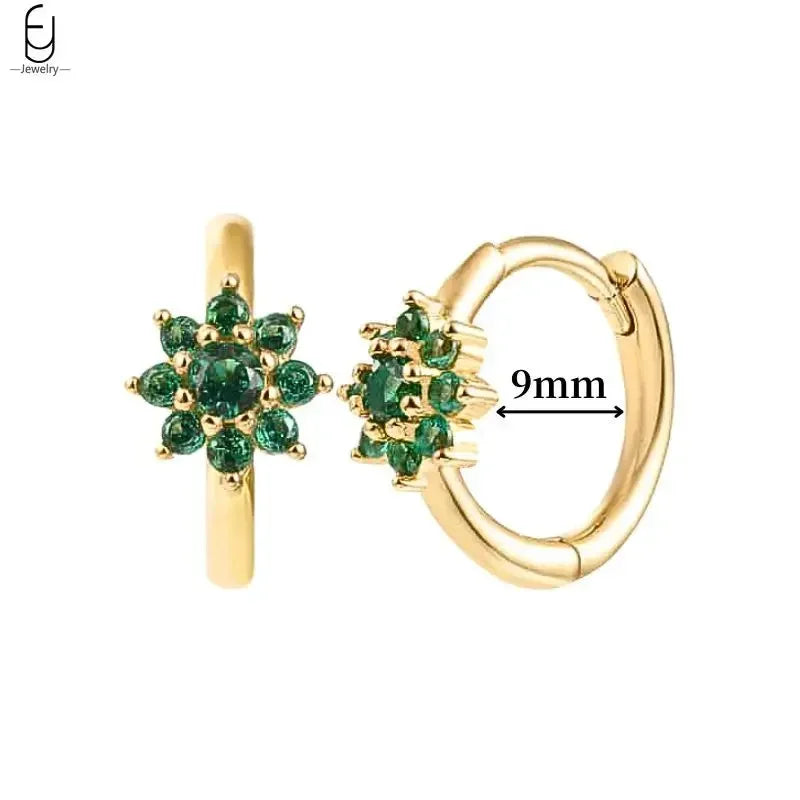 925 Sterling Silver Needle Green Zircon Gold Earrings Heart Hoop Earrings for Women Delicate Stud Earrings Luxury Jewelry Gifts