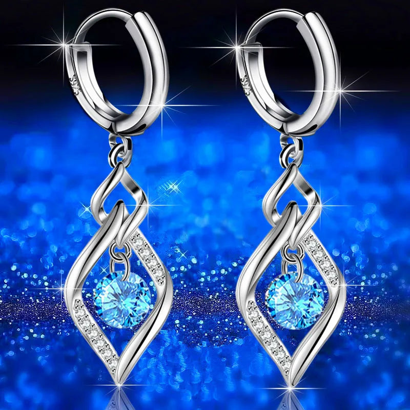 925 Sterling Silver New Woman Fashion Jewelry High Quality Blue Pink White Purple Crystal Zircon Hot Selling Earrings