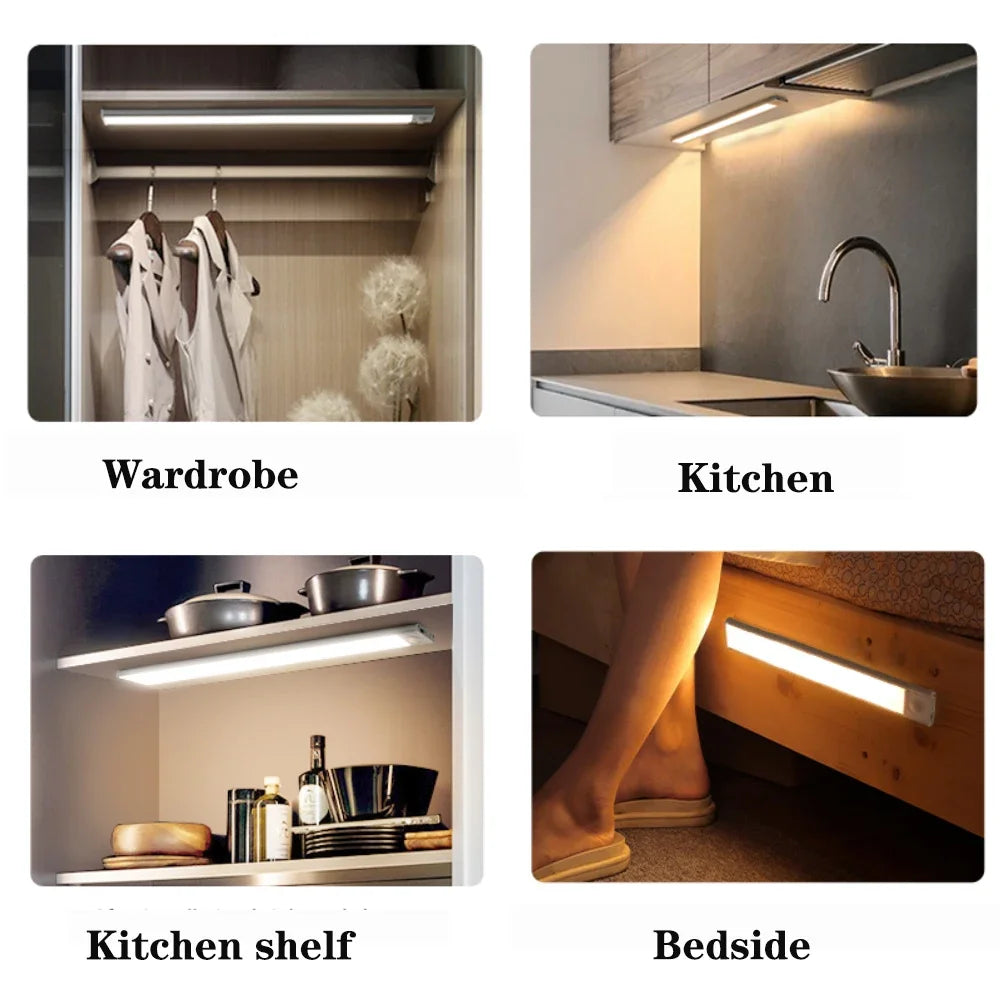 LED Motion Sensor Light Wireless LED Night Light Type C Rechargeable Light Cabinet Wardrobe Lamp Staircase Backlight For Kitchen