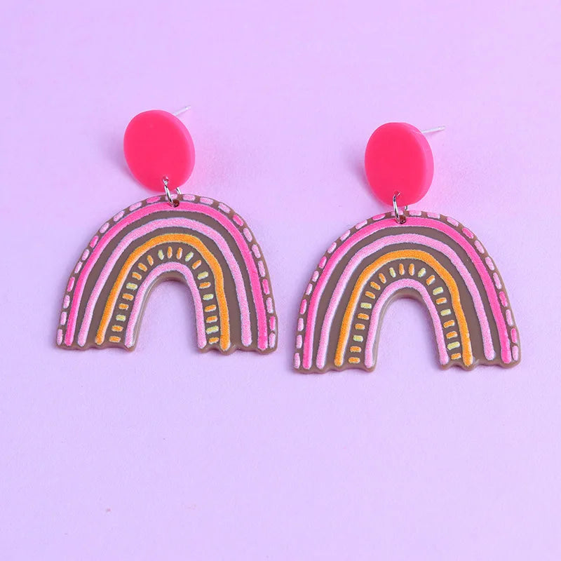 Rainbow Dangling Earrings For Women Minimalist Stripes Acrylic Creative Macaron Rainbow Lover Earrings Bohemian Holiday Gift