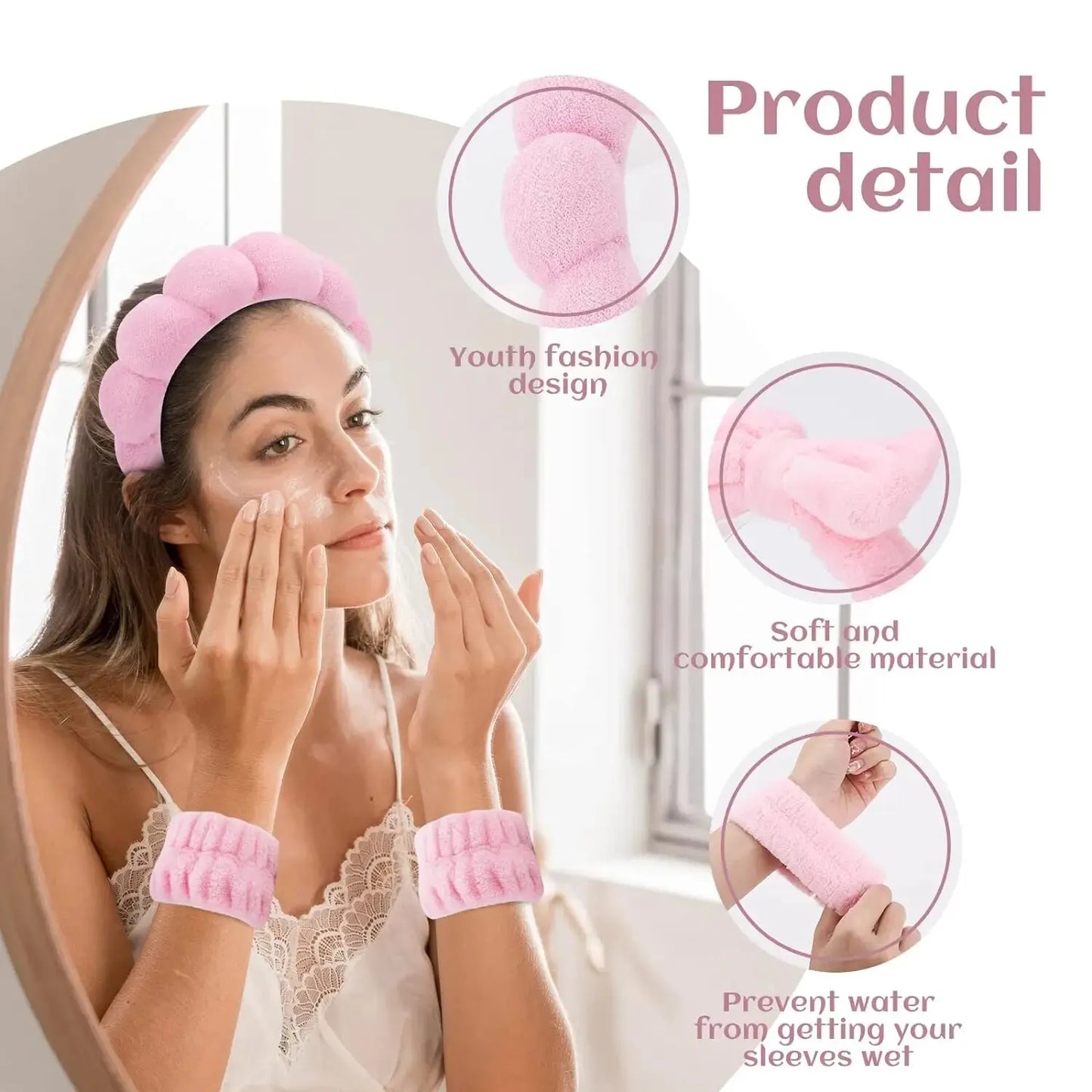 4PCS Wash Face Headbands For Women Puffy Sponge Hair Bands Cuff Waterproof Bands Absorbent Wristbands Women Hair Accessories Set