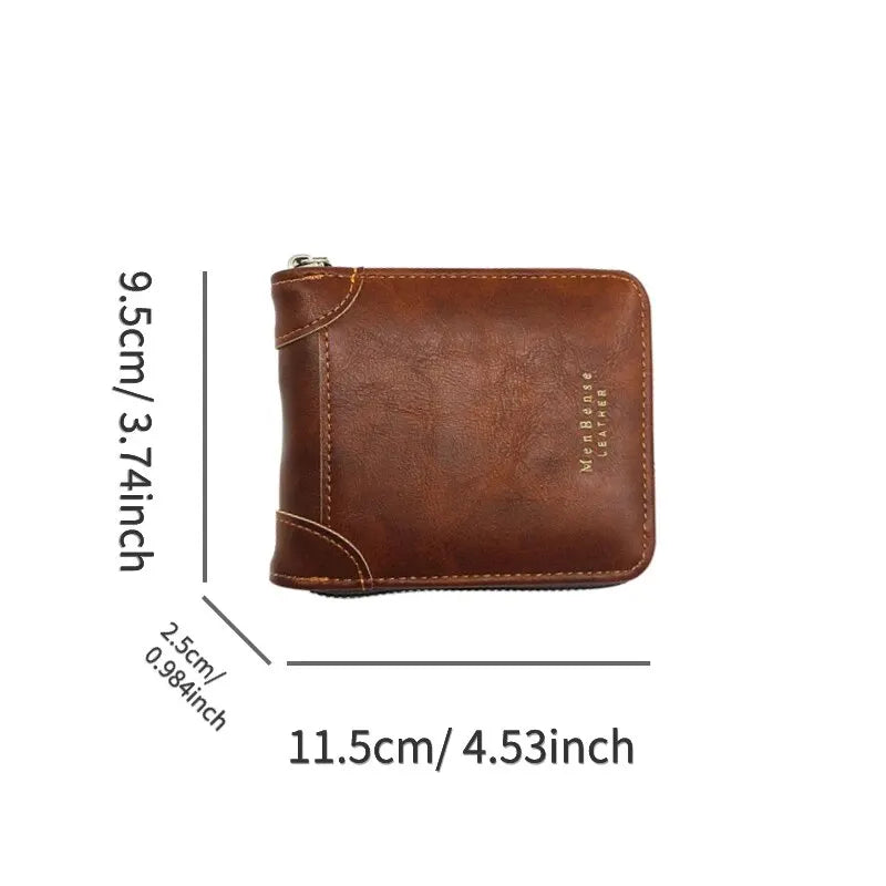 Four Seasons Unisex Retro Zipper Wallet Short Casual Classic Simple Fashion Large Capacity Card Bag Coin Storage