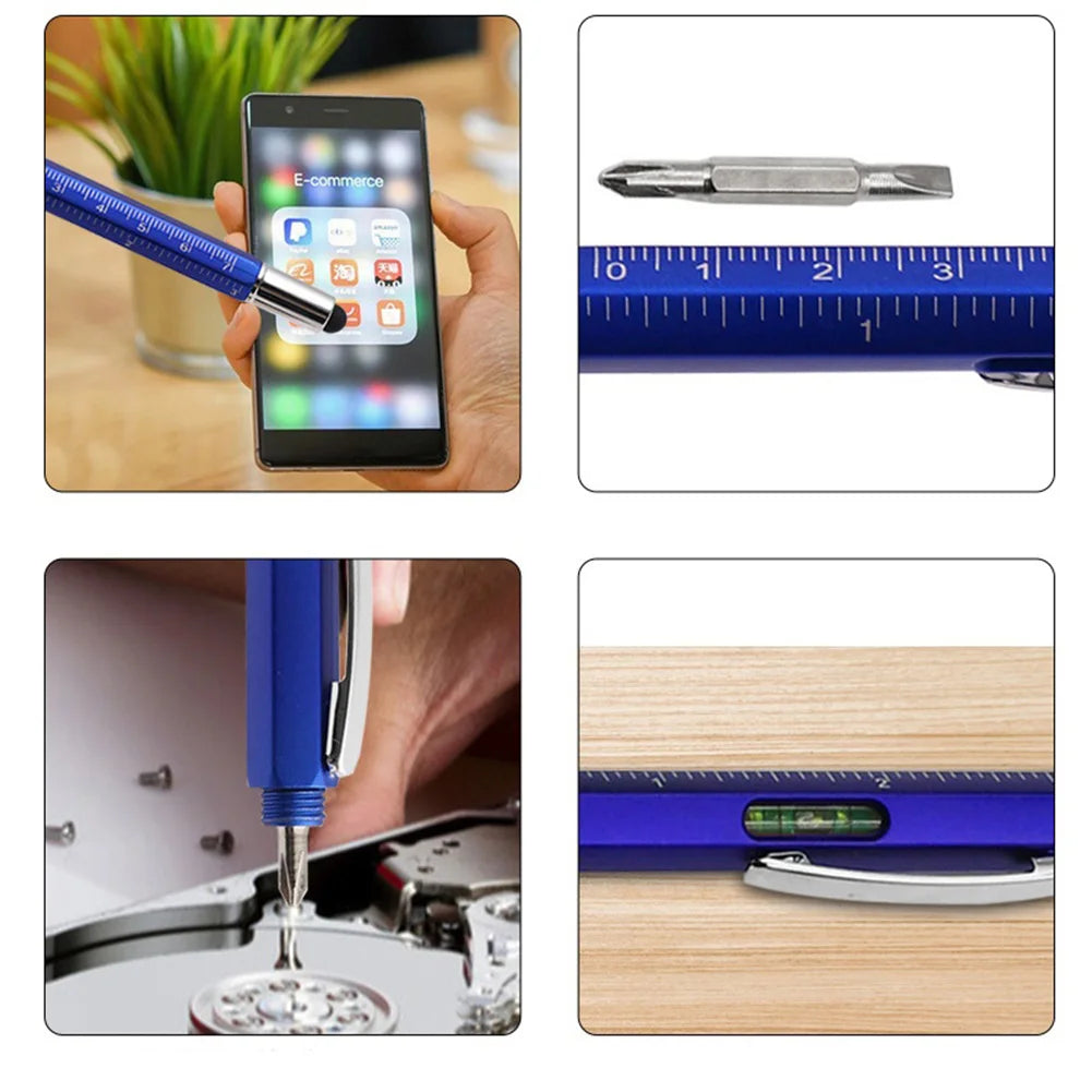 Multi-Function Ballpoint Pen Spirit Level Scale Touch Screen Metal Ballpoint Pen With Measure Technical Ruler Hand Tool