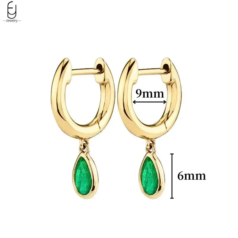 925 Sterling Silver Needle Green Zircon Gold Earrings Heart Hoop Earrings for Women Delicate Stud Earrings Luxury Jewelry Gifts