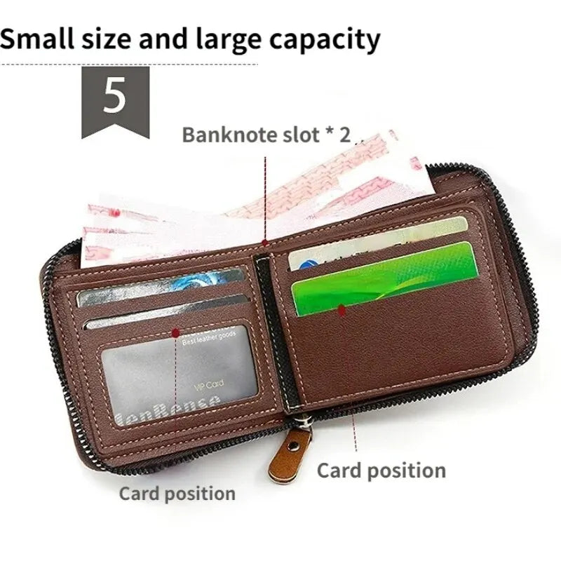 Four Seasons Unisex Retro Zipper Wallet Short Casual Classic Simple Fashion Large Capacity Card Bag Coin Storage