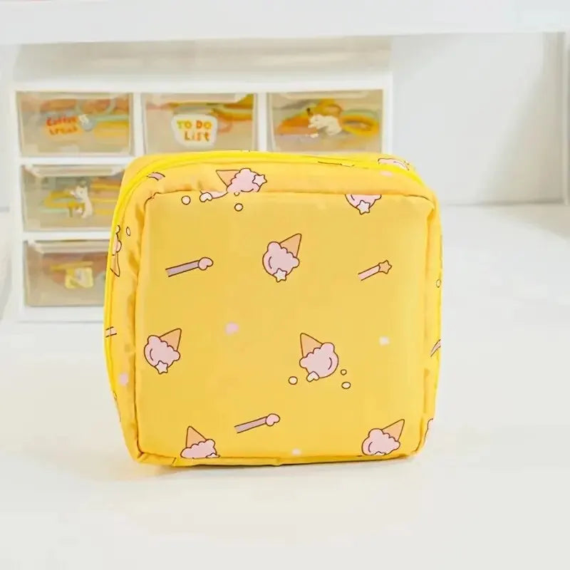 Women Sanitary Napkin Tampon Storage Bag Portable Waterproof Organizer Pouch Cartoon Pattern Sanitary Napkin Bag