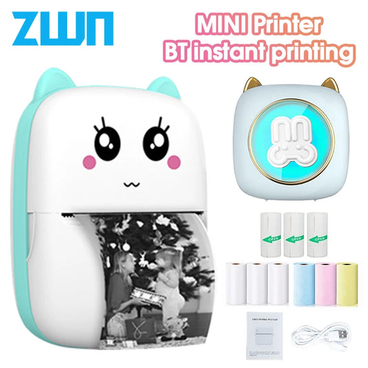 ZWN Portable Bluetooth Mini Printer Mobile Phone Photo Title Note Print Pocket Student Error Label Printer for Children's Gifts