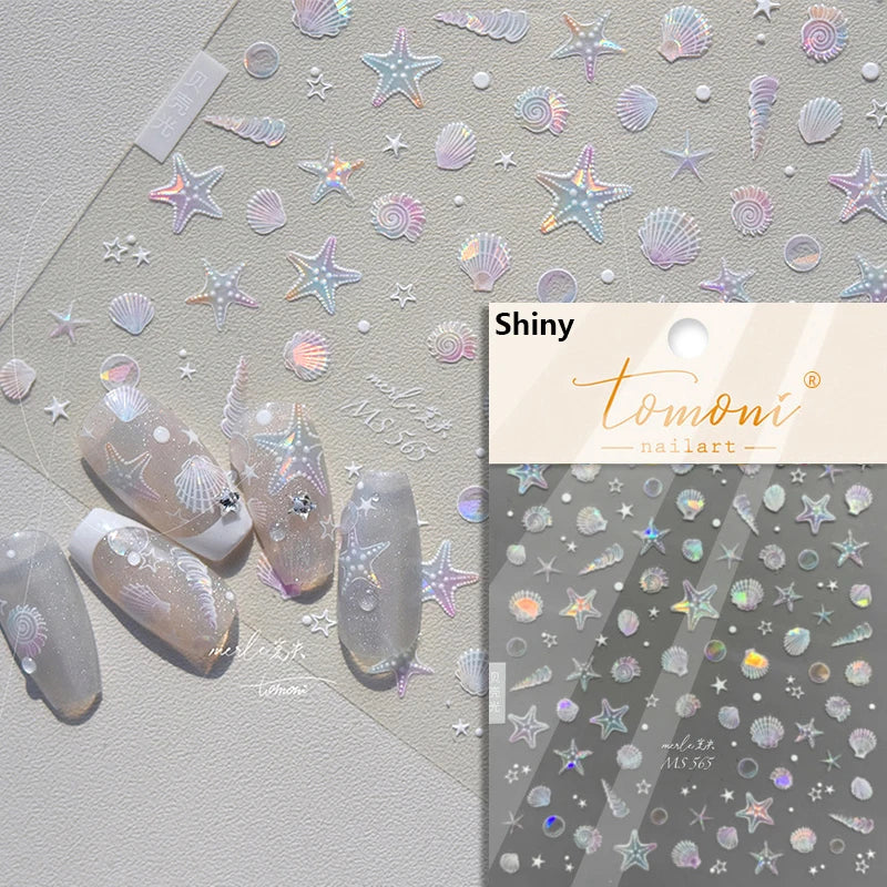 Summer Beach Ocean Shell Starfish Clams Conch Stars Sea Bubble Seasnail Soft Relief Decoration Nail Art Stickers Manicure Decals